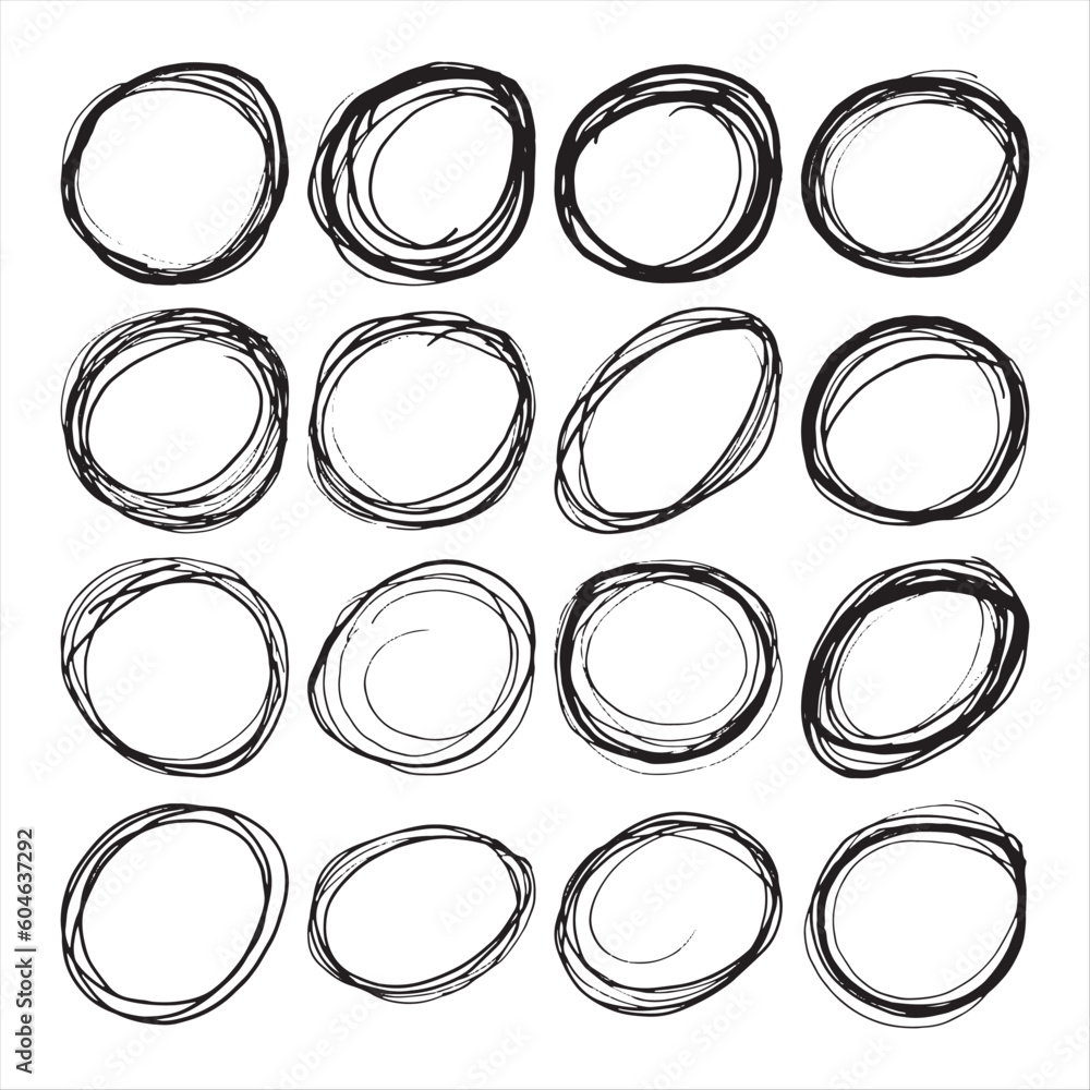 set of hand drawn circle scribbles set of hand drawn circle scribbles