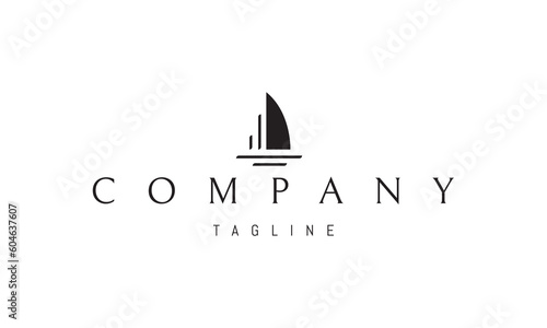 Vector logo on which an abstract image of a yacht in a linear simplified style.