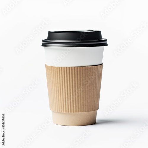 Coffee paper cup on white background. Created with Generative AI tools