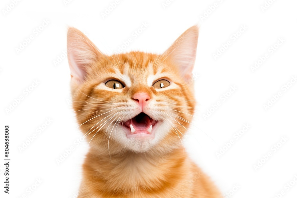 An adorable orange tabby kitten looks at the camera, isolated on white background. Ai generated.