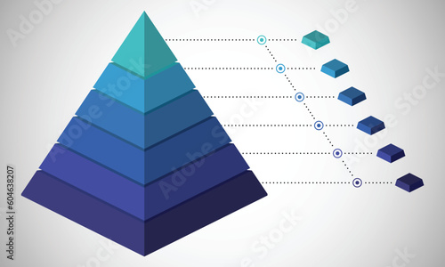 Empty Pyramid Infographic, funnel pyramid business infographic with 6 charts. Template can be edited, recolored, editable. EPS Vector	
 photo