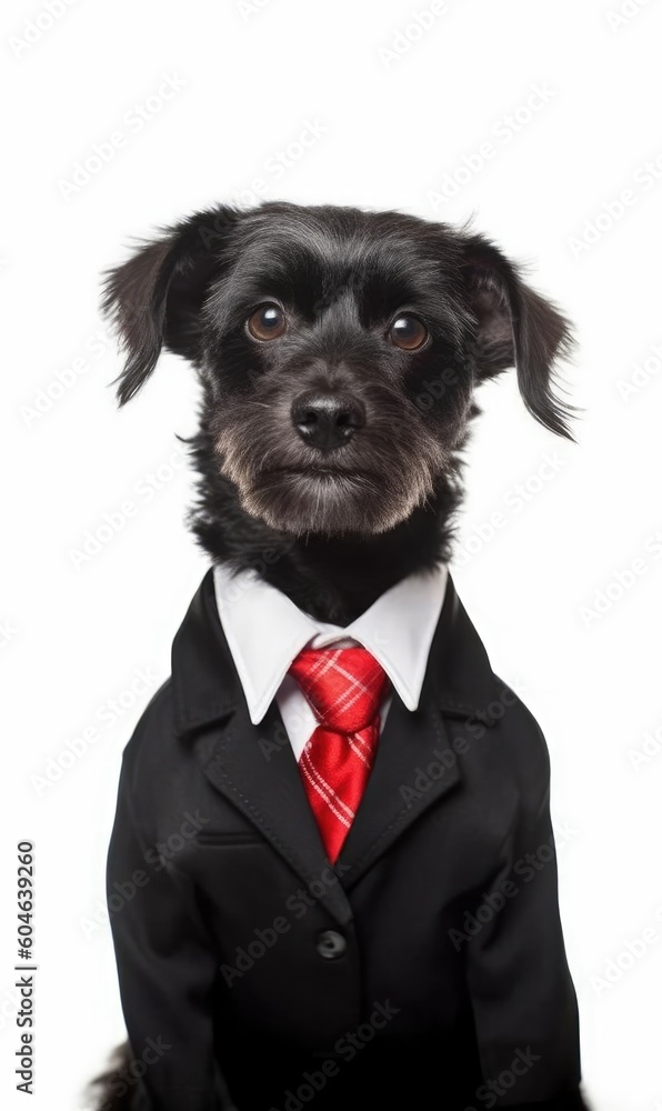 Dog dressed in a suit like a businessman, isolated on white (generative AI)