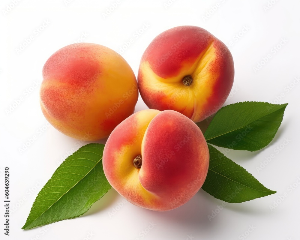 A poster of fresh peach with white background. (Generative AI) A poster of fresh peach with white background. (Generative AI)