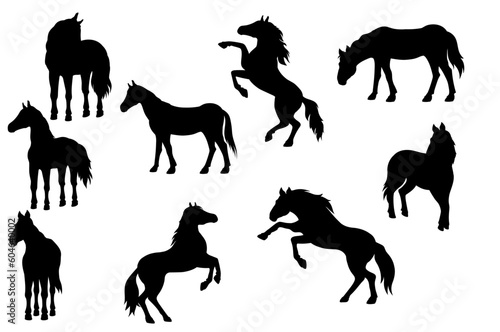 horse silhouette vector set