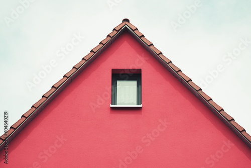 Red triangle tiled roof facade with window