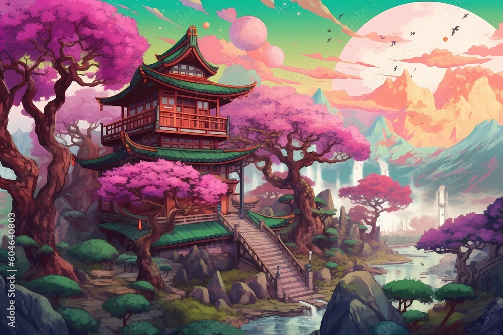 A painting of a japanese house beautifull generated ai