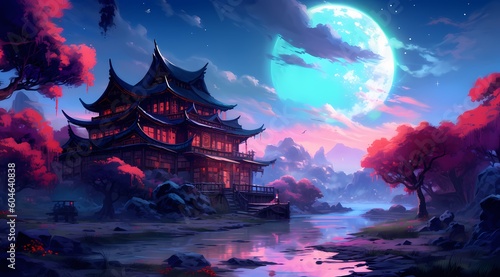 A painting of a japanese house beautifull generated ai © Rizzz
