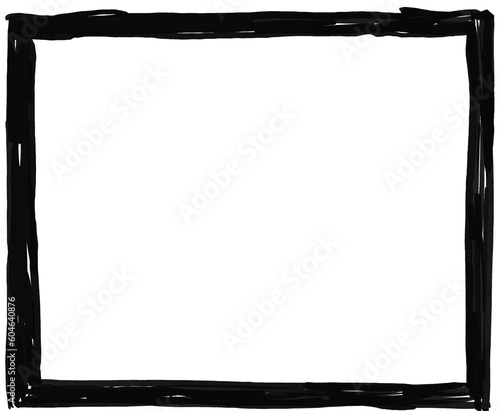 Black hand drawn frame. Marker strokes. Banner overlay for poster, invatation etc.. Doodle shape. Square text box.
