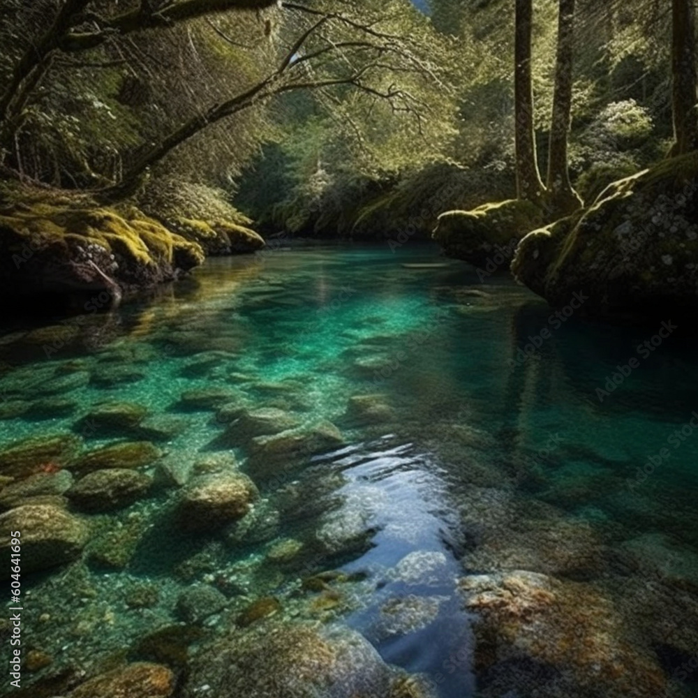 Naklejka premium river in the forest created via Generativ AI