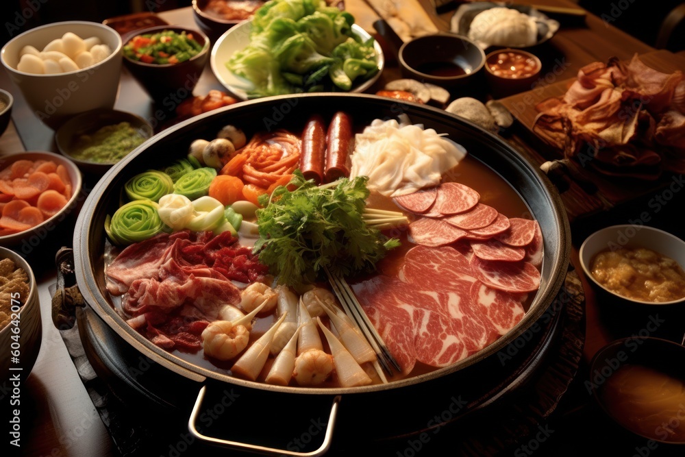 Generative AI Chinese hot pot also known as a steamboat is a dish Food Photography Generative AI Chinese hot pot also known as a steamboat is a dish Food Photography