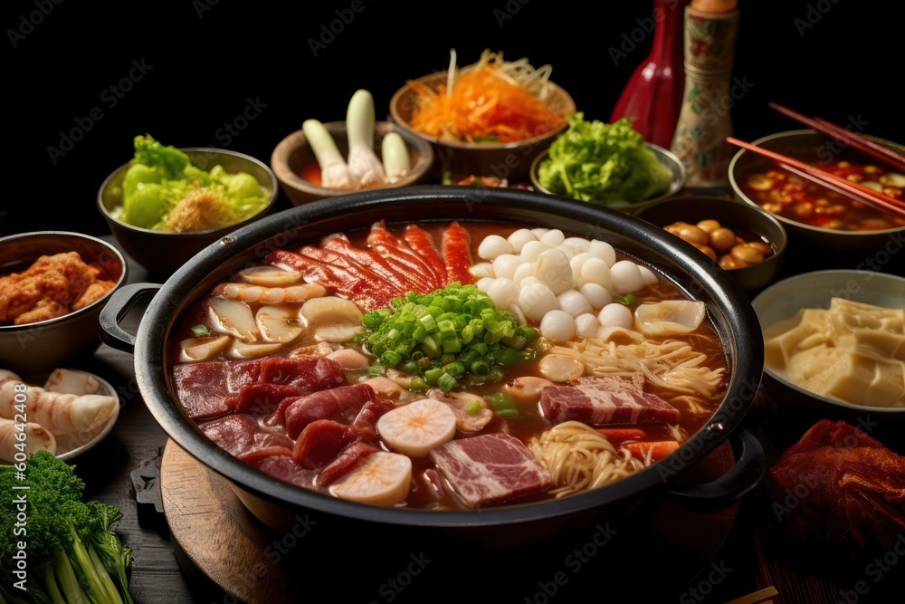 Generative AI Chinese hot pot also known as a steamboat is a dish Food Photography
