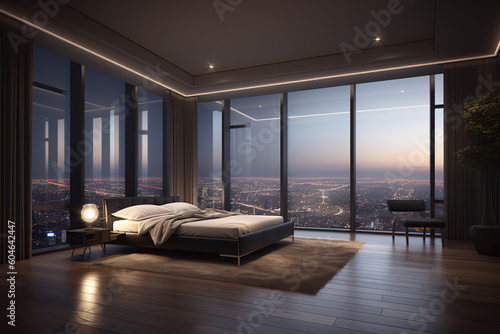 illustration of luxury penthouse bedroom at night Generative Ai