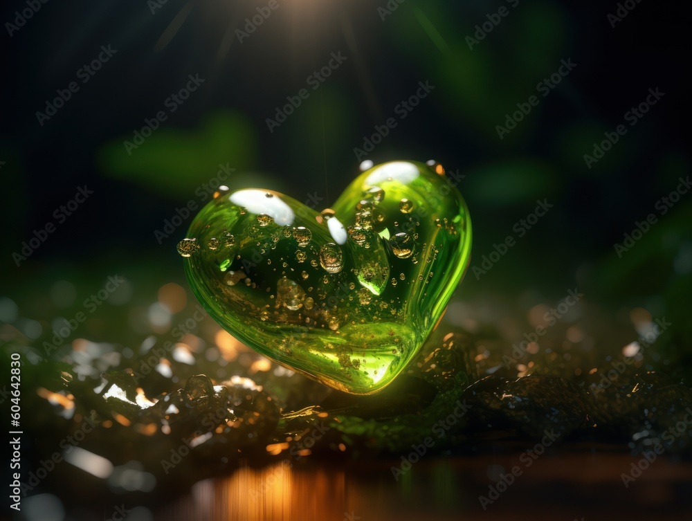 Green heart that represents environmental protection created with Generative AI technology.