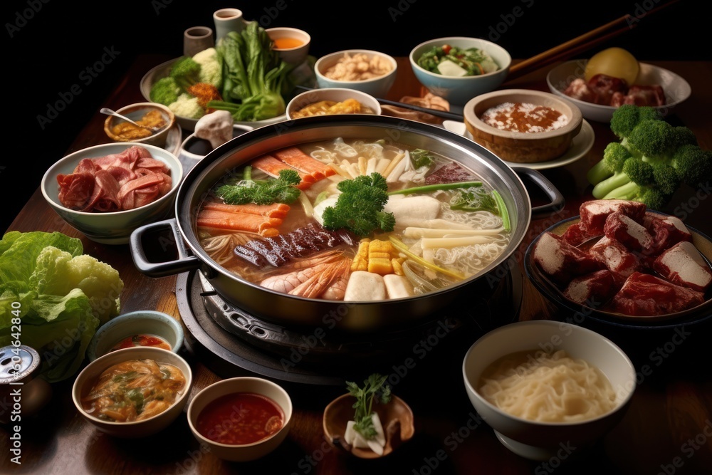 Generative AI Chinese hot pot also known as a steamboat is a dish Food Photography Generative AI Chinese hot pot also known as a steamboat is a dish Food Photography