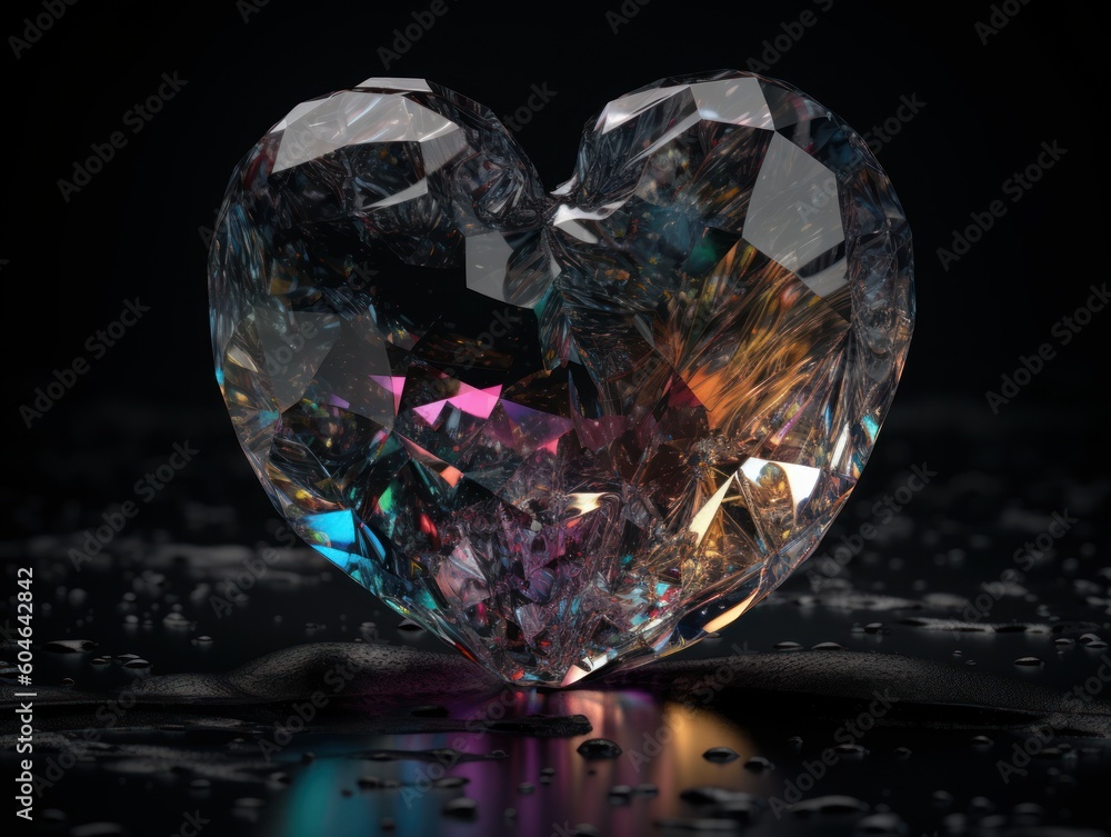 Heart shape made by Quartz on a black background Created with Generative AI technology. Heart shape made by Quartz on a black background Created with Generative AI technology.