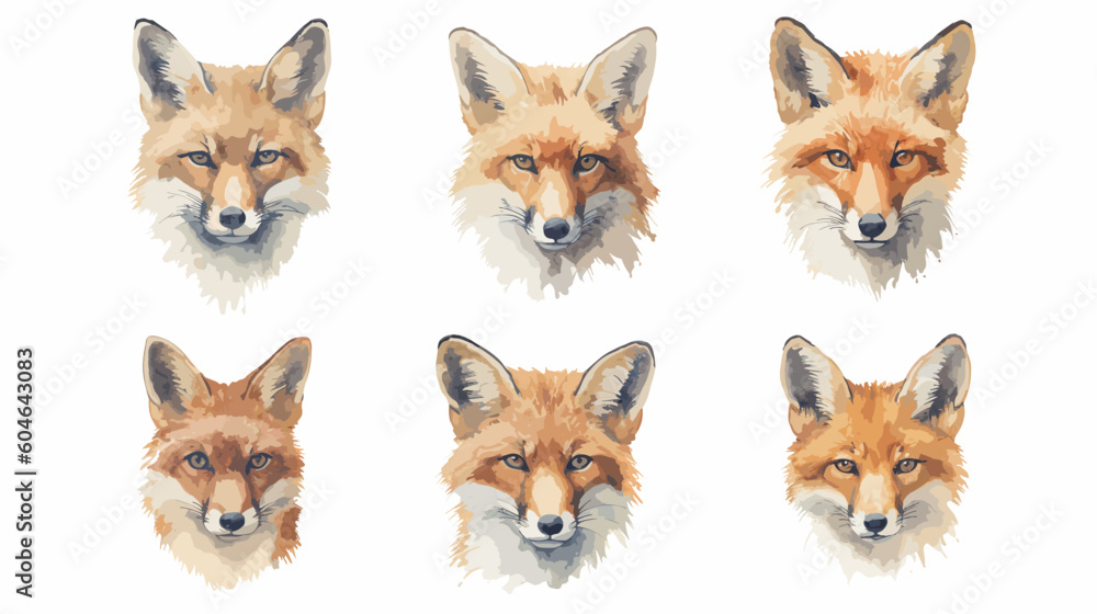 Set, Watercolor, Fox faces, Illustration, High detail, Sharp edges, Sharp lines, Artistic, Wildlife, Animal, Nature, Red fox, Colorful, Vibrant, Detailed, Hand-painted, Fine art, Portraits, Expressive Set, Watercolor, Fox faces, Illustration, High detail, Sharp edges, Sharp lines, Artistic, Wildlife, Animal, Nature, Red fox, Colorful, Vibrant, Detailed, Hand-painted, Fine art, Portraits, Expressive