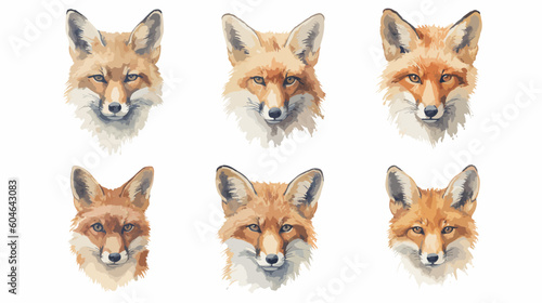 Set, Watercolor, Fox faces, Illustration, High detail, Sharp edges, Sharp lines, Artistic, Wildlife, Animal, Nature, Red fox, Colorful, Vibrant, Detailed, Hand-painted, Fine art, Portraits, Expressive