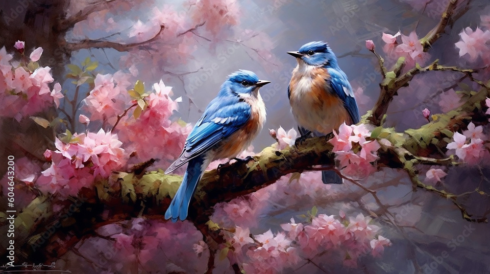  hendrik hondius charming happy bluebirds in the tree,Generative AI