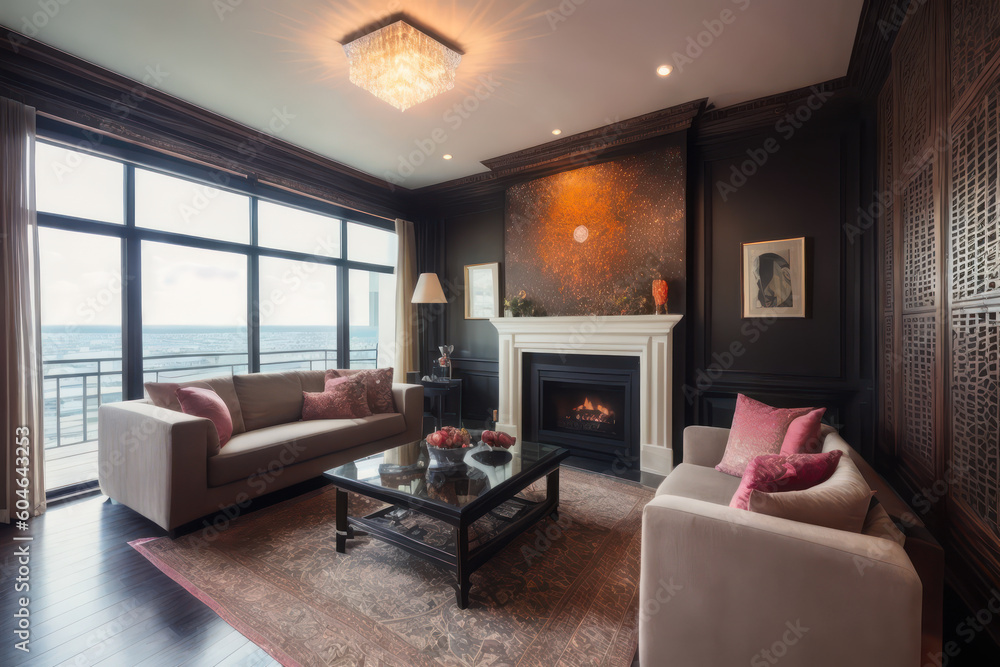 Modern dark home interior design. Generative AI Modern dark home interior design. Generative AI