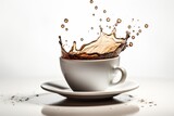 Generative AI cup coffee flying through the air Editorial Food Photography