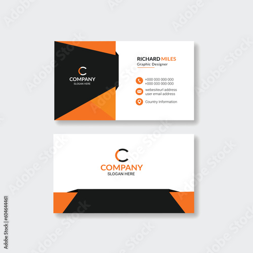 Modern business card and visiting card design. Business card template. Black and Orange business card. 