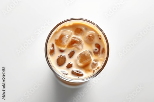 Generative AI cup iced macchiato top view Food Photography long Shot