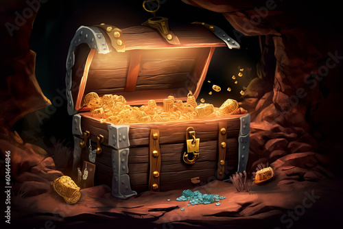 illustration of pirates treasure chest in cave Generative Ai