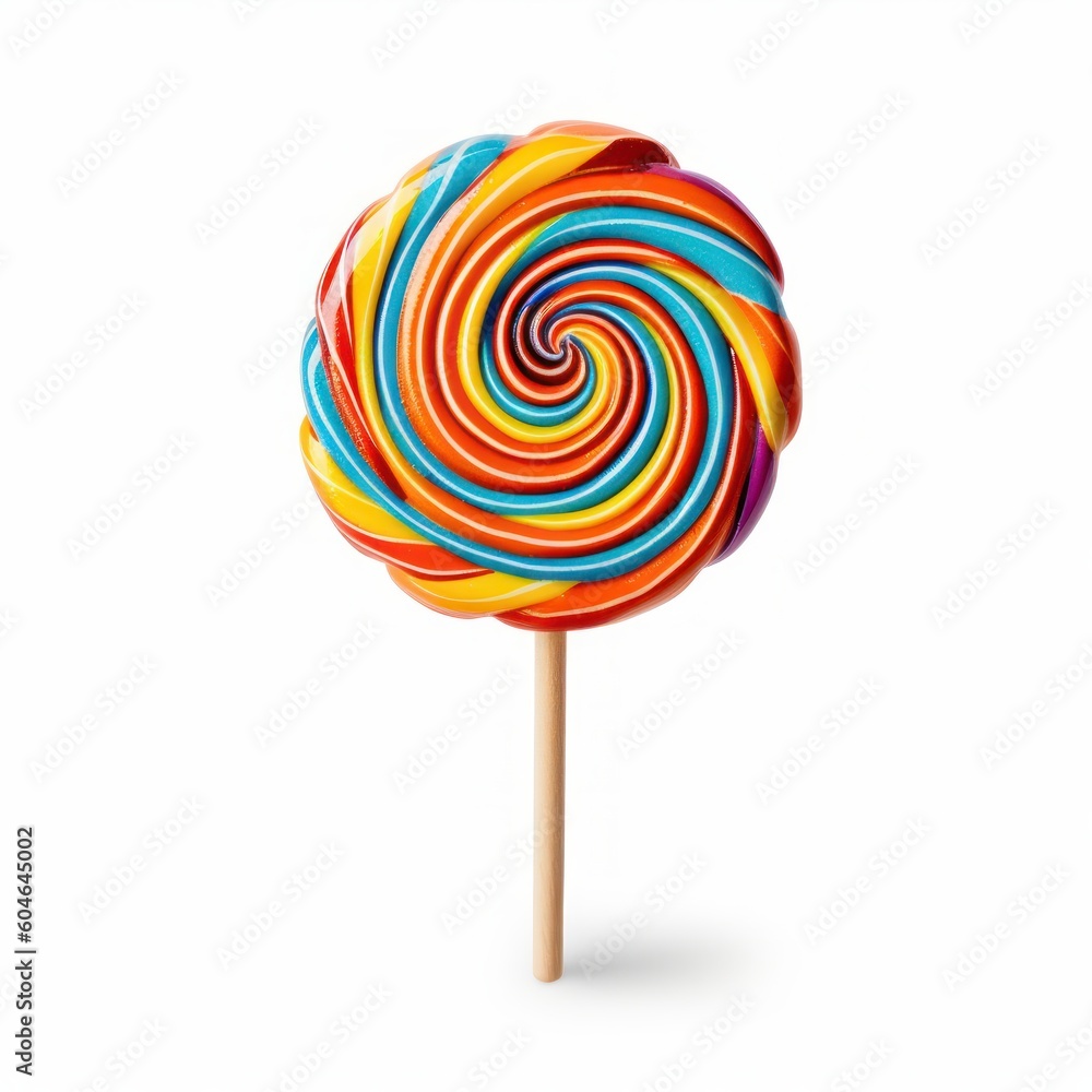 A delicious colorful lollipop isolated on white background. Generative AI. A delicious colorful lollipop isolated on white background. Generative AI.