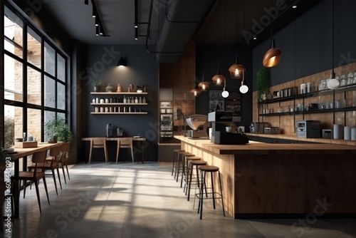Generative AI modern simplistic kitchen in coffee shop open space