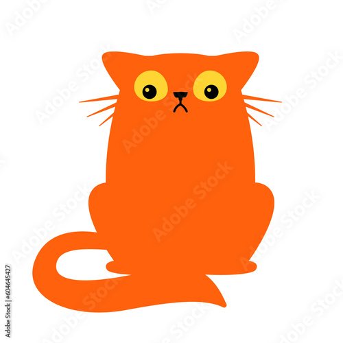 Cute sad ginger cat silhouette. Fluffy cat cartoon character doodle. Adorable kitten on transparent background. Design illustration for sticker, greeting card, comic, print.