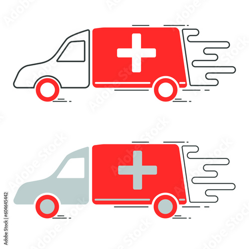 Car red ambulance with a cross. Goes fast. 