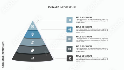3D Pyramid Hierarchy Infographic Template Design with 5 Layers