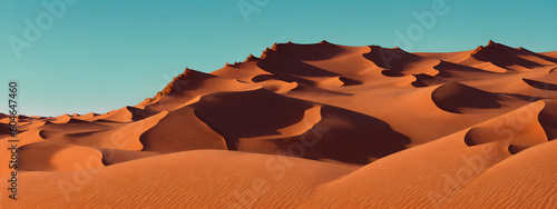 Sand dunes in desert landscape. Aerial view of the dunes.
Beautiful sand dunes in the Sahara desert. Generative AI photo