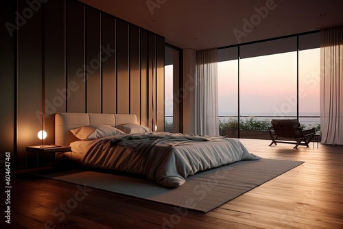 Comfortable and modern apartment bedroom using generative AI photo