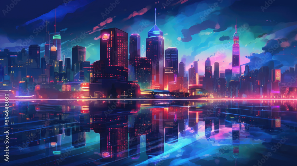 Fototapeta premium Horizon Néon : Les Lumières d'une Métropole Futuriste