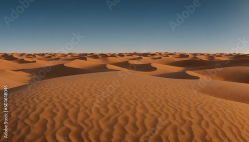 Sand dunes in desert landscape. Aerial view of the dunes. Beautiful sand dunes in the Sahara desert. Generative AI