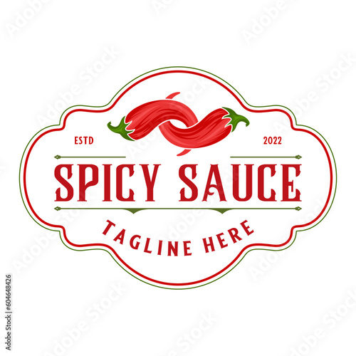 chili sauce vector design logo. hot red chili concept, for sauce label, organic food product, farmer's shop.