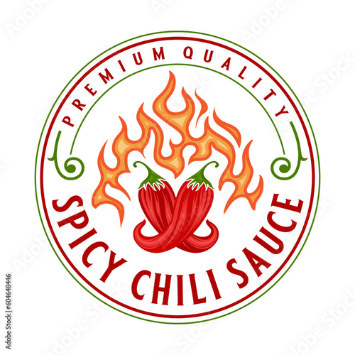 spicy chili sauce emblem logo design. the concept of chili and fire, for sauce products, spicy foods and others.