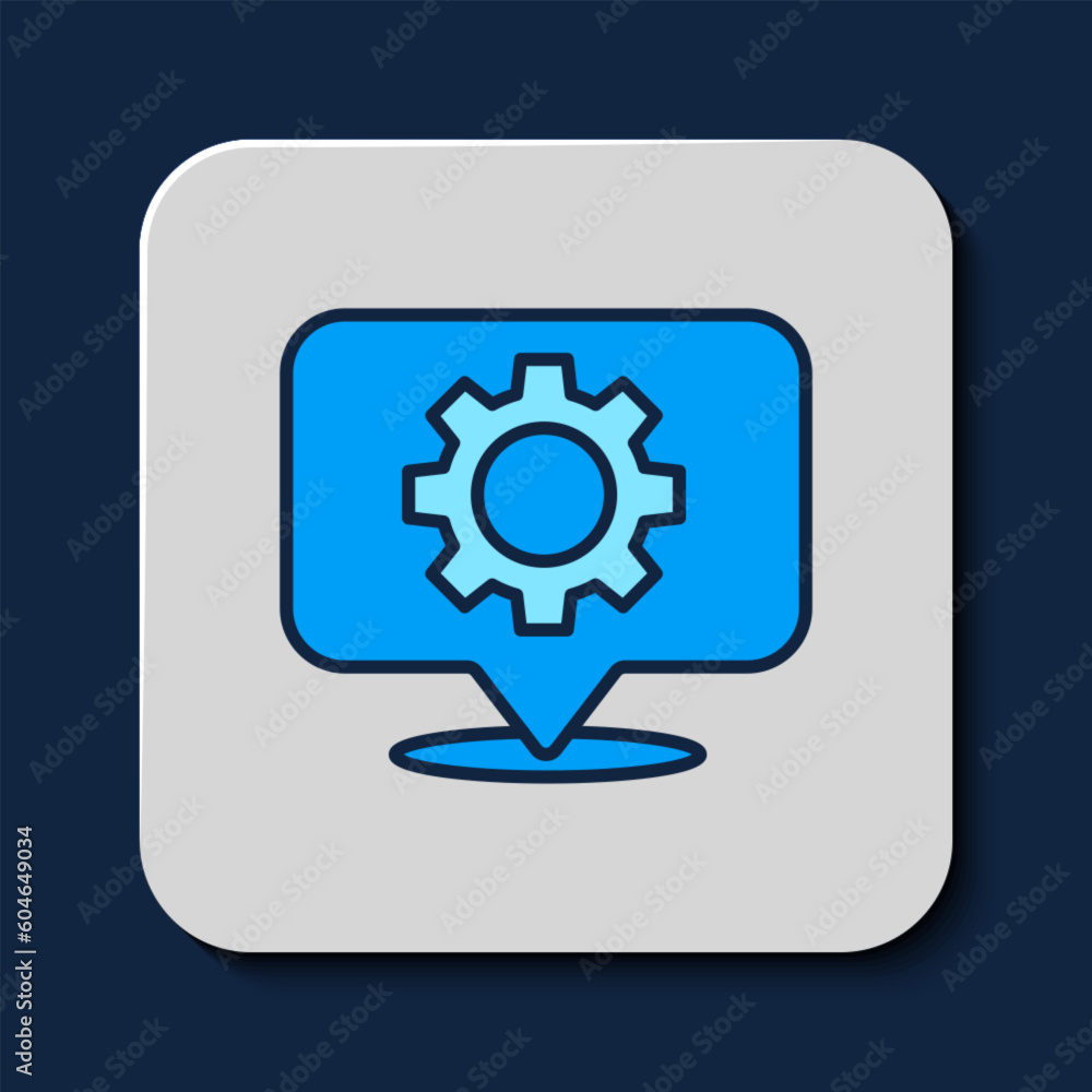 Filled outline Location with gear icon isolated on blue background. Vector Filled outline Location with gear icon isolated on blue background. Vector