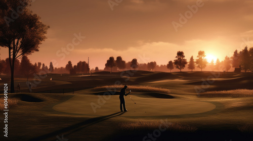 Parcours de golf au coucher du soleil © VincentBesse 