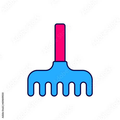 Filled outline Garden rake icon isolated on white background. Tool for horticulture, agriculture, farming. Ground cultivator. Vector