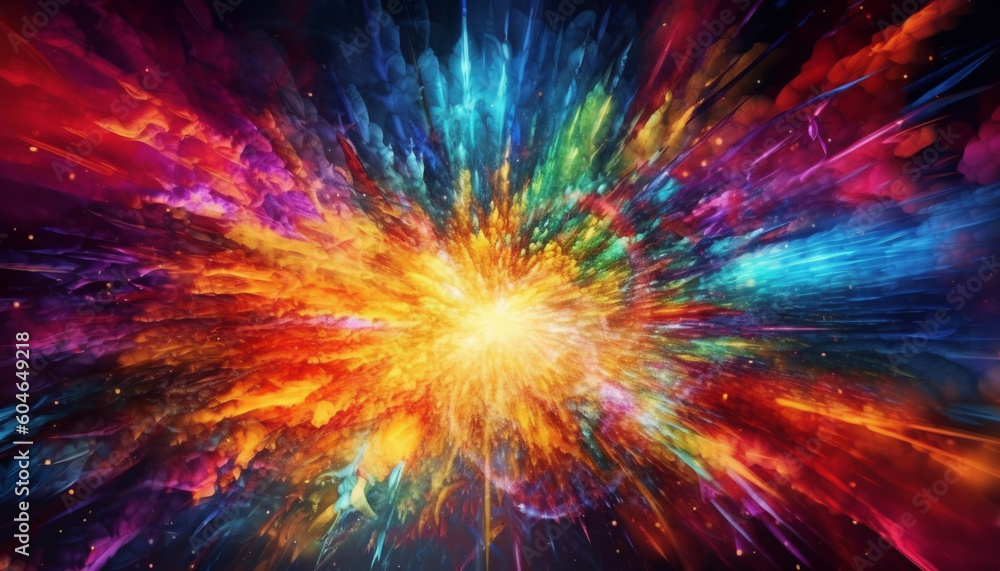 Supernova explosion illuminates vibrant galaxy backdrop in abstract space illustration generated by AI