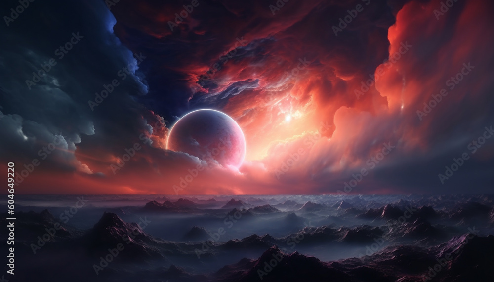 Majestic moonlight illuminates the dark, mysterious galaxy in space generated by AI Majestic moonlight illuminates the dark, mysterious galaxy in space generated by AI