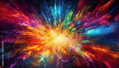 Supernova explosion illuminates vibrant galaxy backdrop in abstract space illustration generated by AI