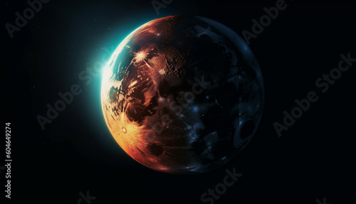 Fototapeta Naklejka Na Ścianę i Meble -  Milky Way illuminates planet Earth in a glowing night sky generated by AI