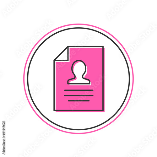 Filled outline Resume icon isolated on white background. CV application. Searching professional staff. Analyzing personnel resume. Vector