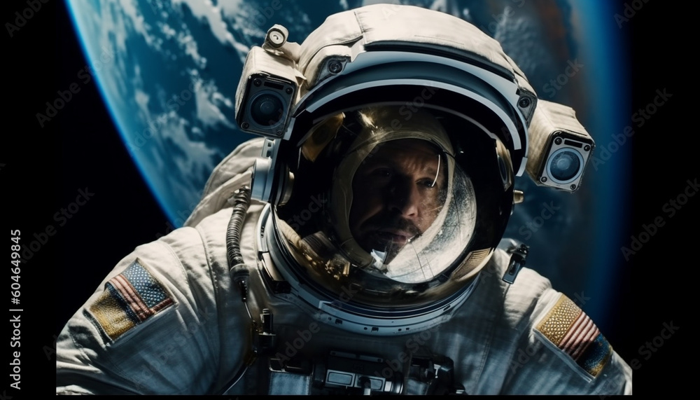 Future soldier in space suit with protective mask and helmet generated by AI Future soldier in space suit with protective mask and helmet generated by AI