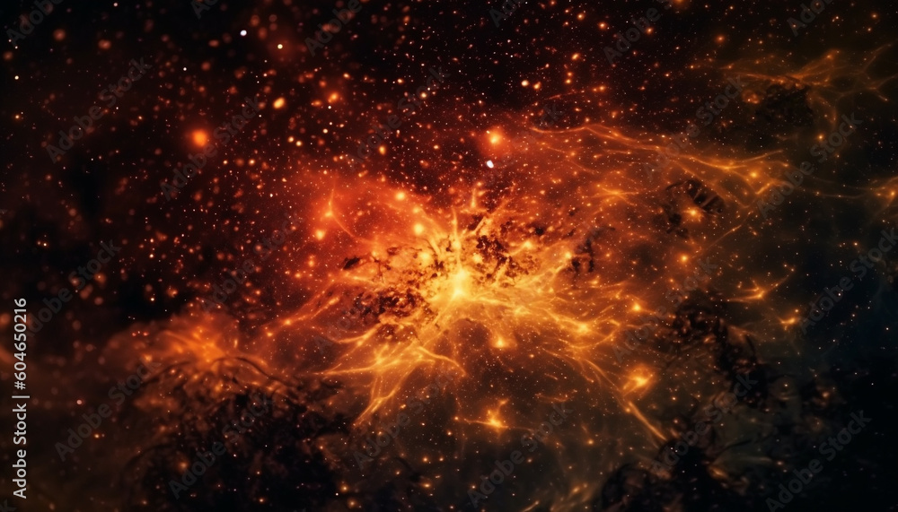 Obraz premium A fiery supernova igniting a vibrant, multi colored fractal celebration generated by AI