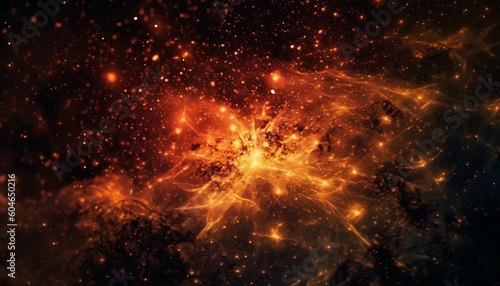 A fiery supernova igniting a vibrant, multi colored fractal celebration generated by AI