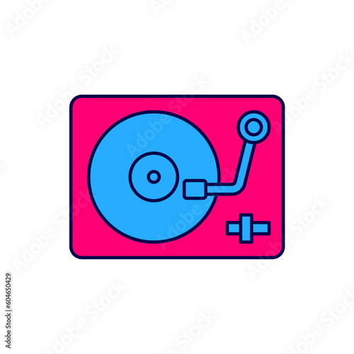Filled outline Vinyl player with a vinyl disk icon isolated on white background. Vector